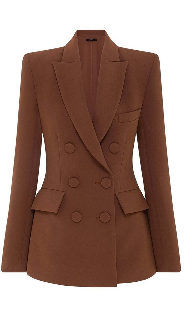 DOUBLE-BREASTED WIDE LEG JACKET SUIT IN BROWN