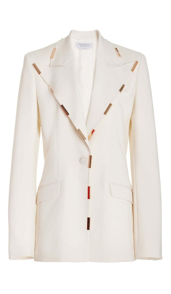 HIGH-RISE FLARED JACKET SUIT IN IVORY