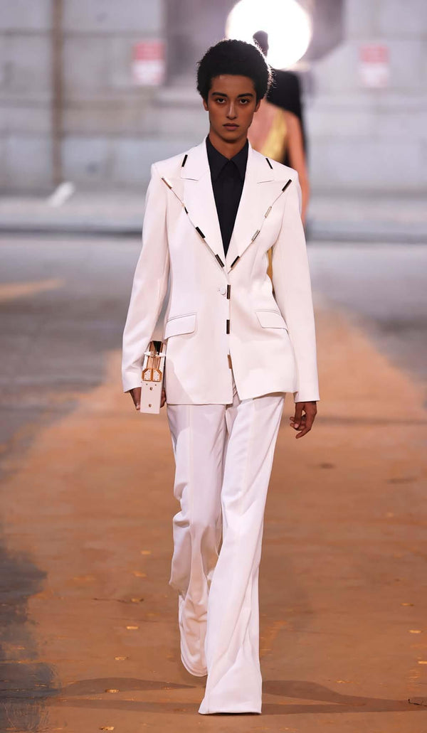 HIGH-RISE FLARED JACKET SUIT IN IVORY