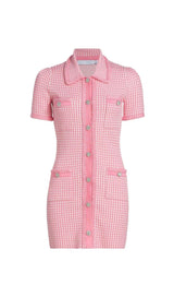 KNITTED BUTTON MINI DRESS IN PINK
