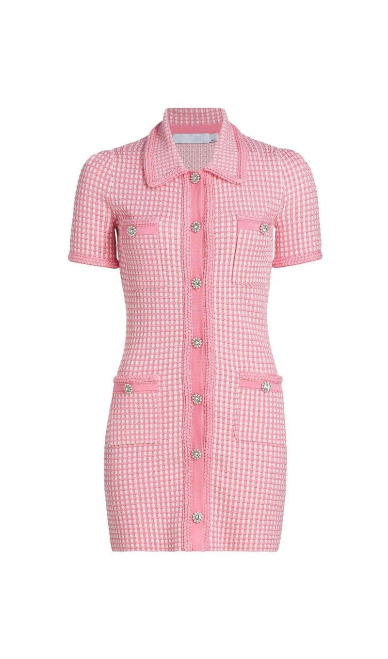 KNITTED BUTTON MINI DRESS IN PINK