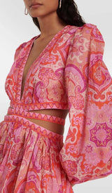 PAISLEY-PRINT CUT-OUT MINI DRESS IN PINK