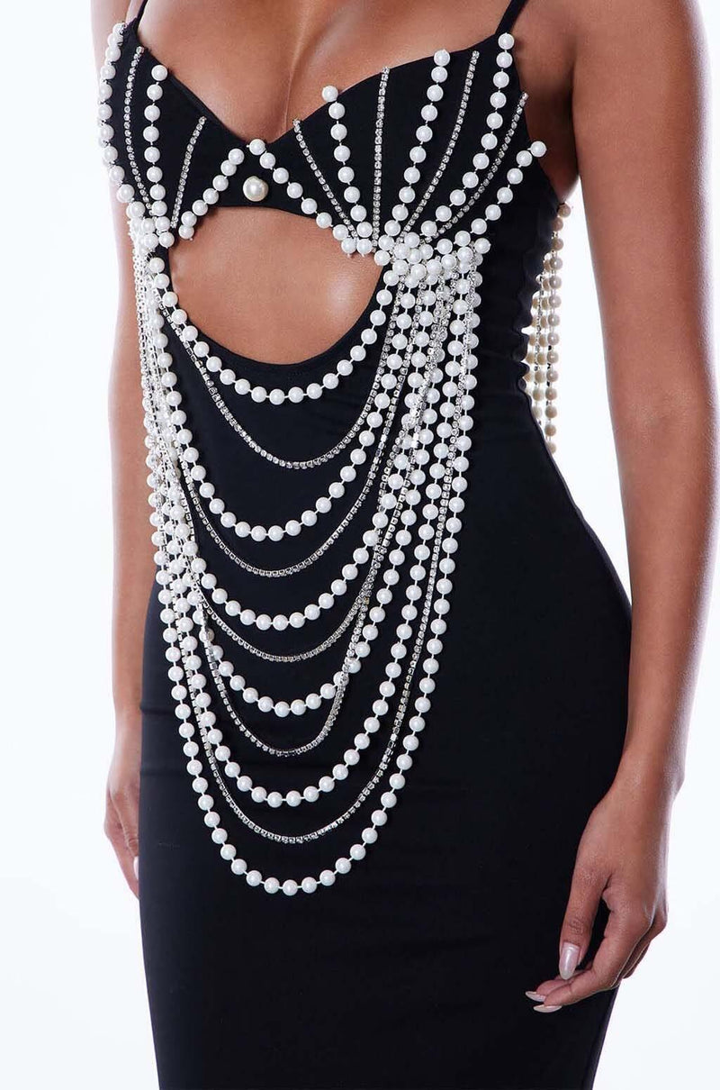 artofcb Long-Sleeve Crystal Trim Mini Dress in Black XL