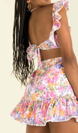 SQUARE NECK FLORAL RUFFLED MINI DRESS IN PINK