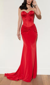 STRAPLESS CORSET TWO-PIECE DRESS IN RED
