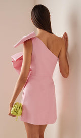 BOW-DETAILED SILK MINI DRESS IN PINK