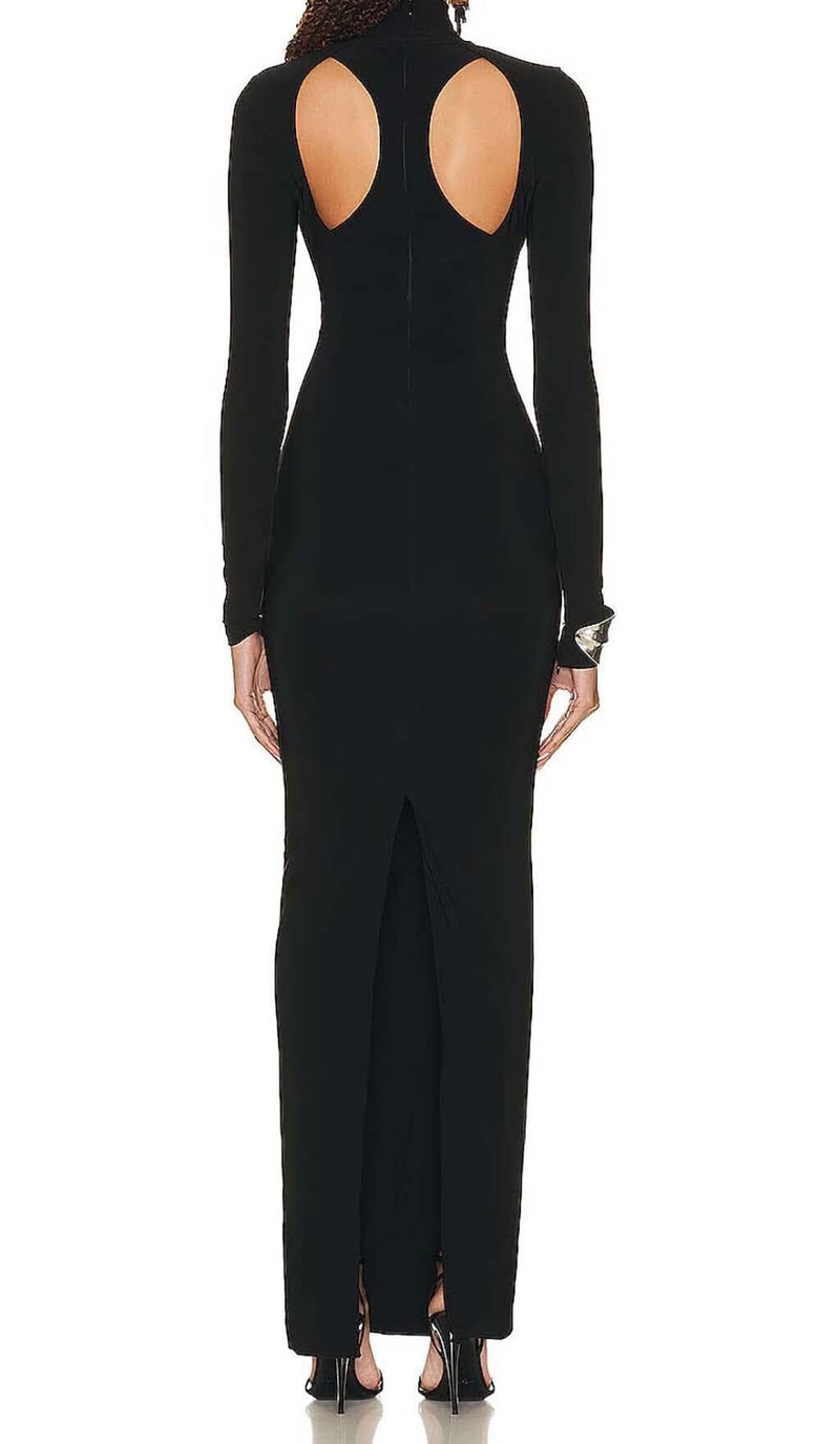 CUT OUT LONG SLEEVE MAXI DRESS IN BLACK