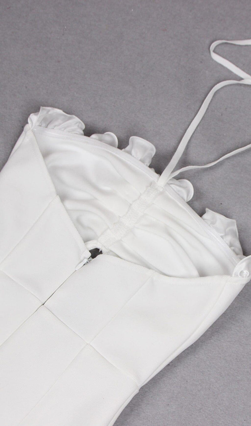 FLORAL EMBELLISHED SLIT MIDI DRESS IN WHITE