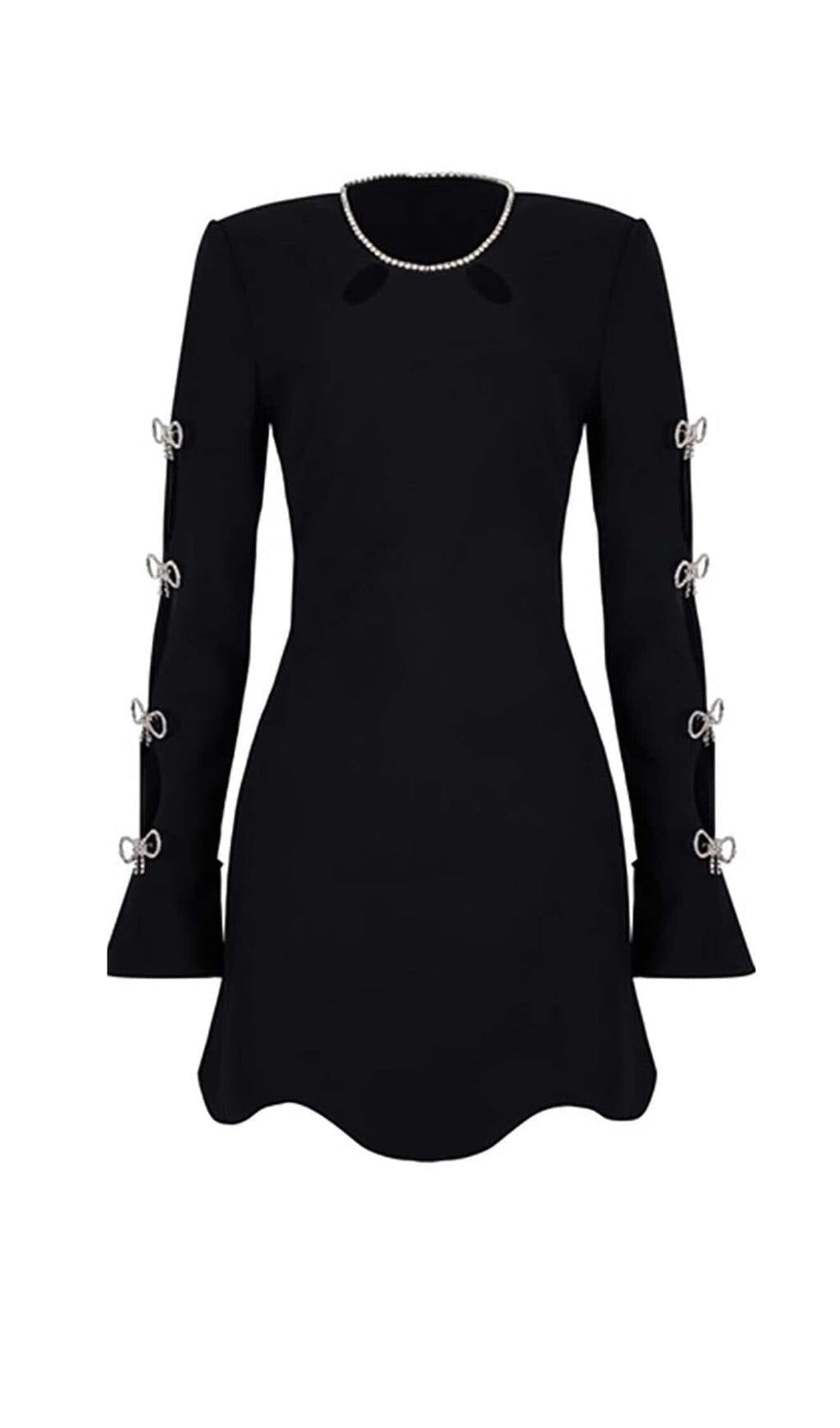 Vici Sasha Plunge Rhinestone Bow Mini Dress Black / S
