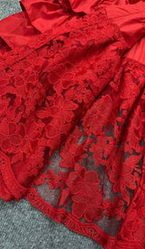 BREASTED STITCHING LACE MAXI DRESS IN RED