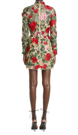 FLORAL EMBROIDERY HIGH MINI DRESS