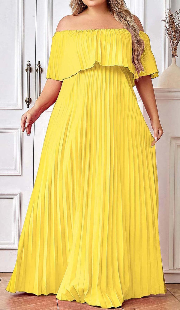 STRAPLESS PLEATED MAXI DRESS IN YELLOW