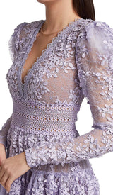 LACE EMBROIDERY MINI DRESS IN LILAC