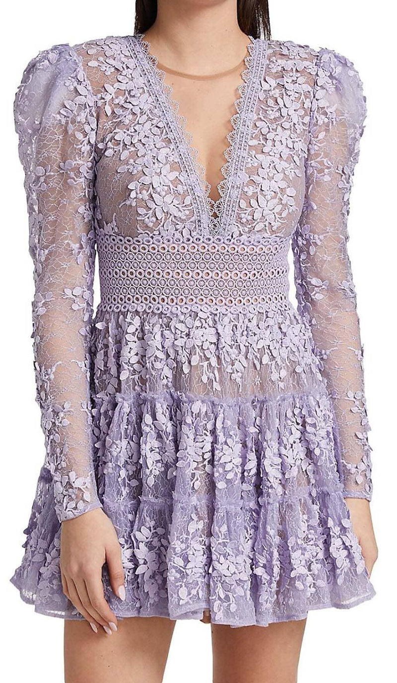LACE EMBROIDERY MINI DRESS IN LILAC