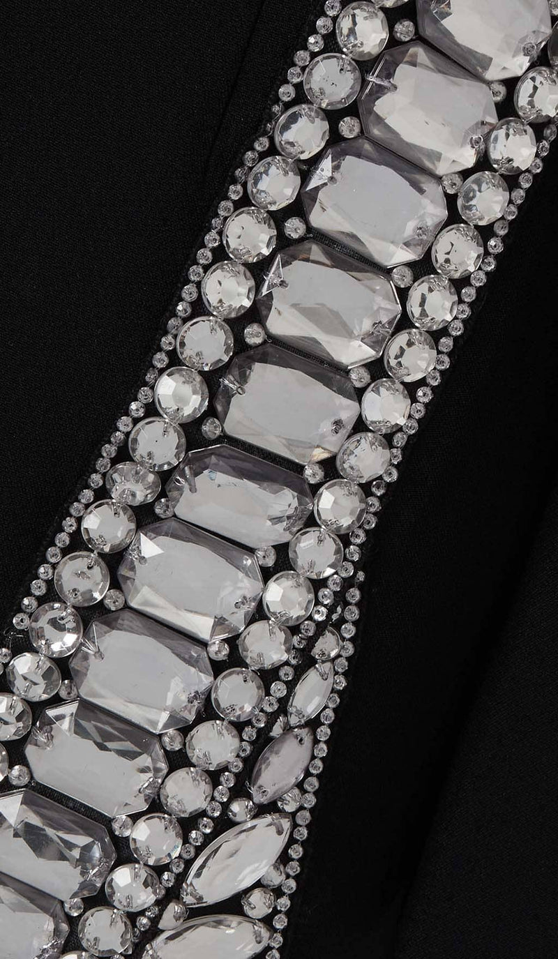artofcb Long-Sleeve Crystal Trim Mini Dress in Black XL