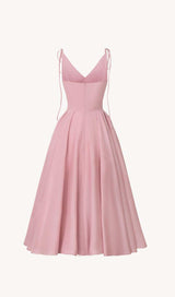 PLEATED FLARE BOTTOMING MIDI DRESS IN PINK