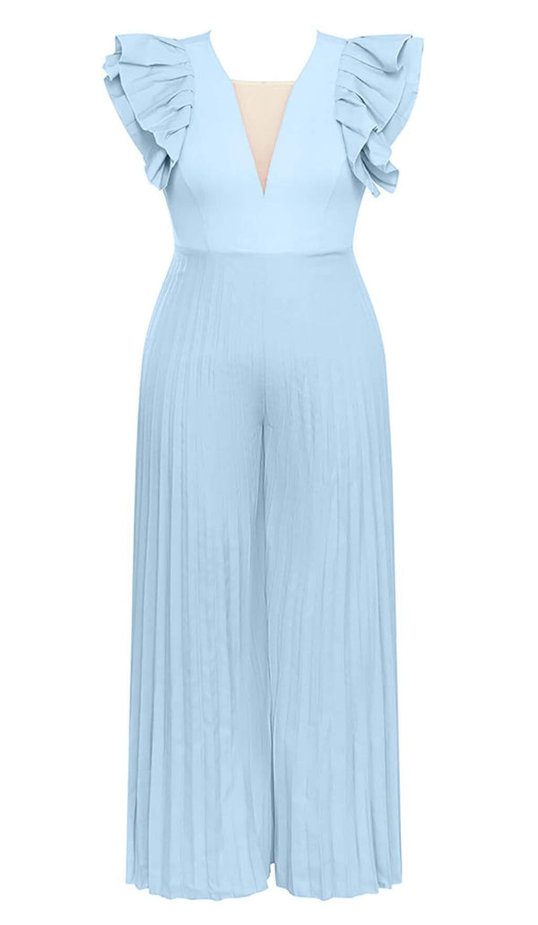 PLUNGE PLATED MAXI DRESS IN BLUE