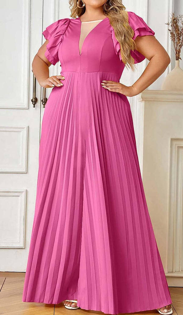 PLUNGE PLATED MAXI DRESS IN RED