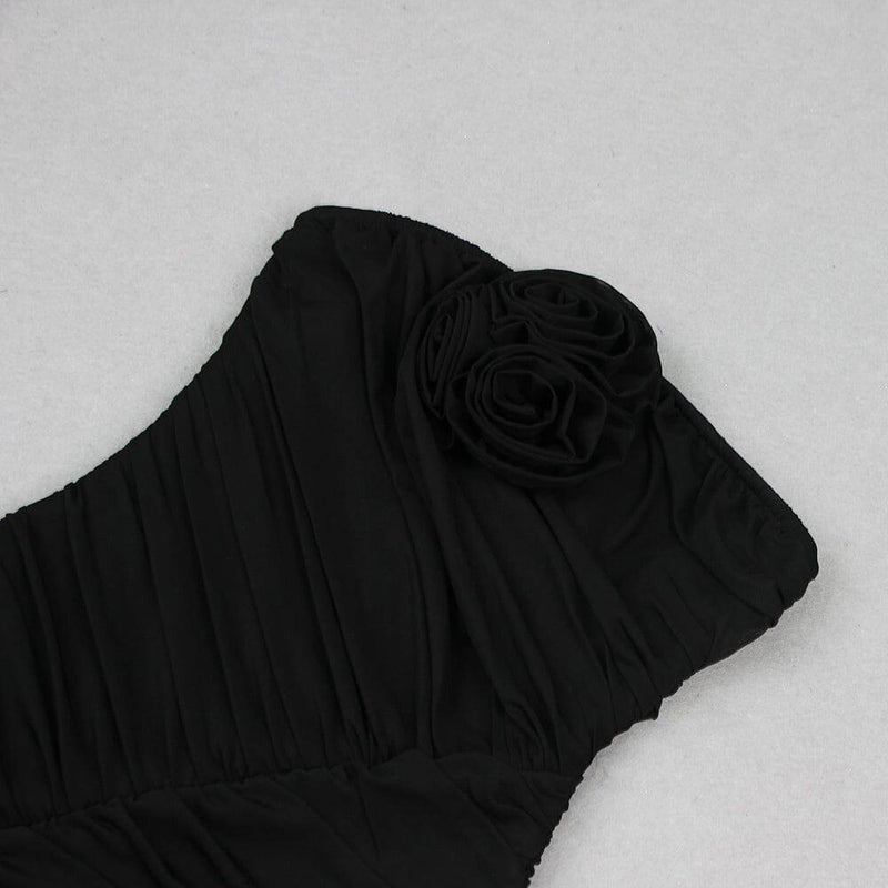 3D FLOWER STRAPLESS MINI DRESS IN BLACK