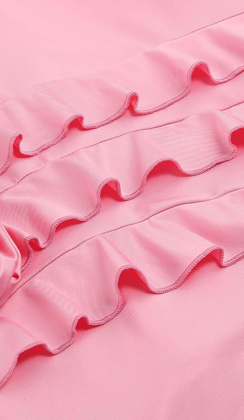 ROSE-DETAIL RUFFLED MINI DRESS IN PINK