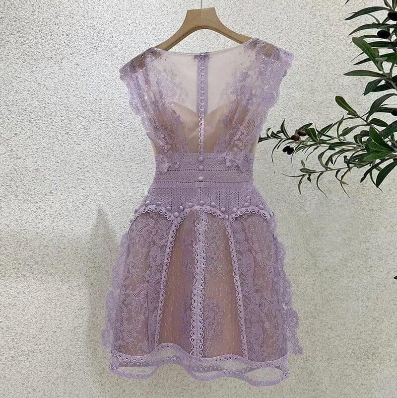 SLEEVELESS LACE A-LINE MINI DRESS IN LILAC