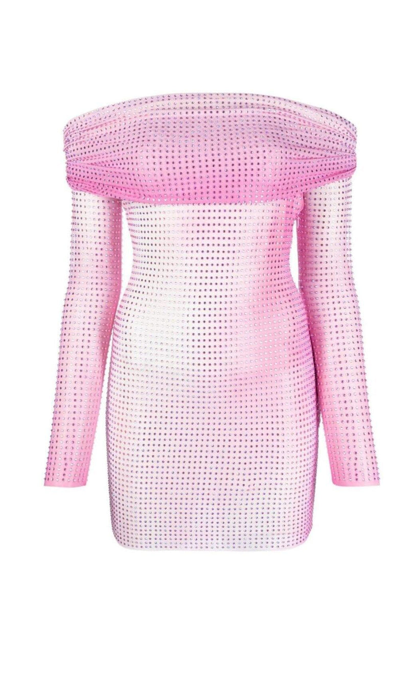 STRAPLESS CRYSTAL-EMBELLISHED MINI DRESS IN PINK