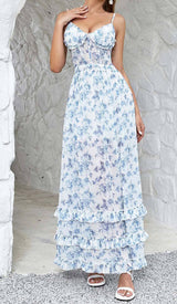 STRAPPY CORSET TIERED MAXI DRESS IN BLUE