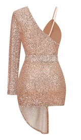 ONE SLEEVE SEQUINS MINI DRESS IN GOLD