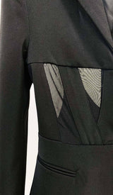 PANELED PERSPECTIVE JACKET SUIT IN BLACK