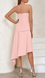 SLEEVELESS BANDEAU HIGH-LOW DRESS IN PINK