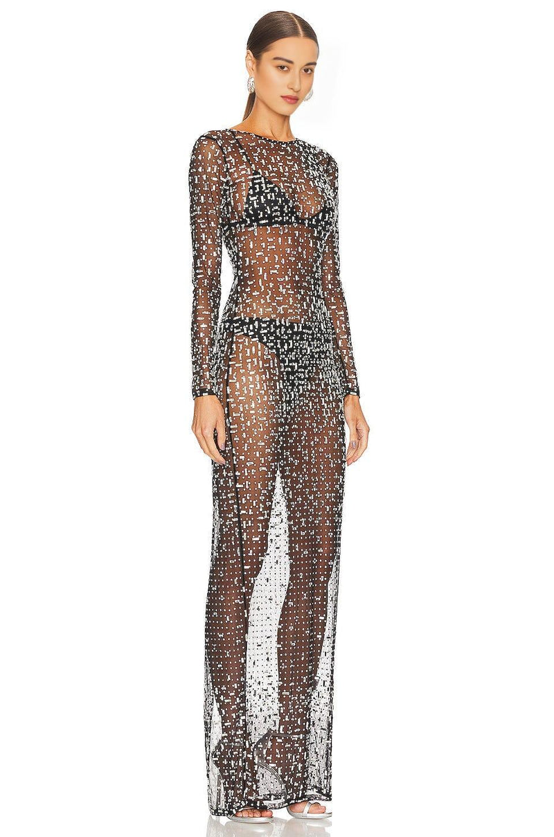 SEQUIN LACE PERSPECTIVE DRESS IN BLACK