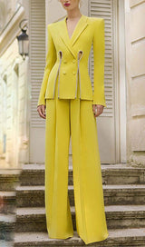 CRYSTAL TRIM CUTOUT JACKET SUIT IN YELLOW