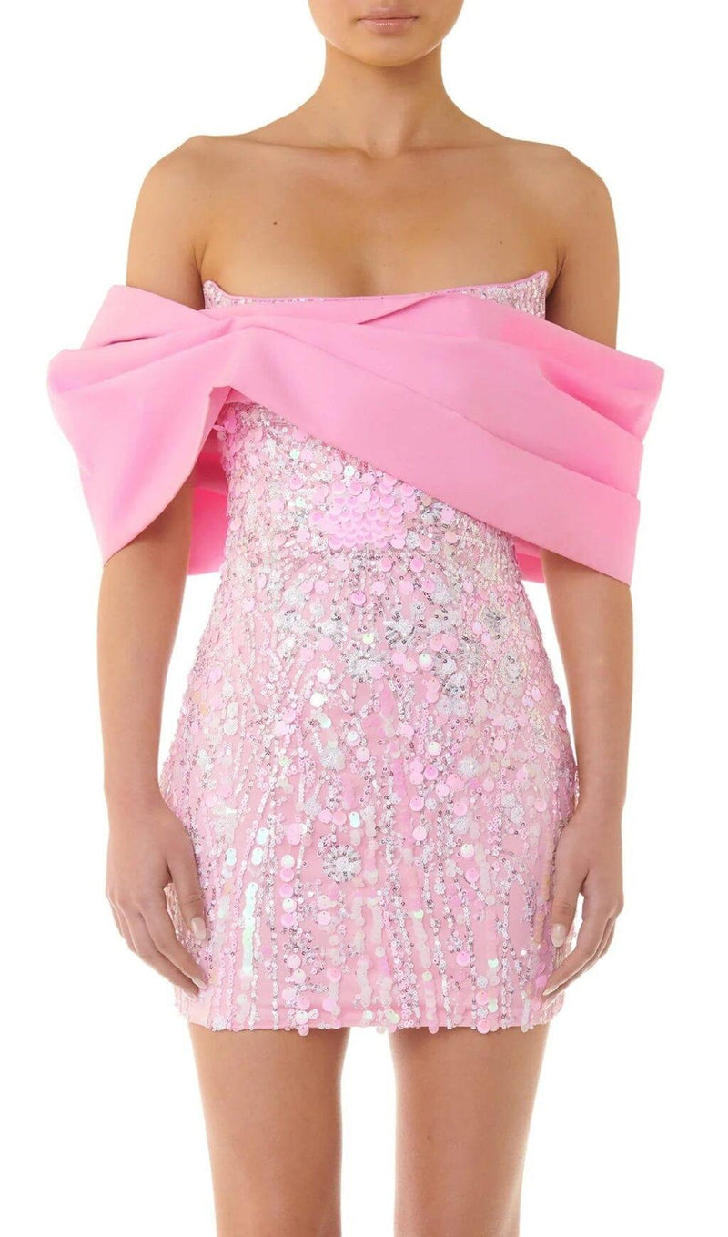 EMBELLISHED SEQUIN MINI DRESS IN CANDY PINK