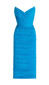 RUCHED BANDEAU MIDI DRESS IN BLUE