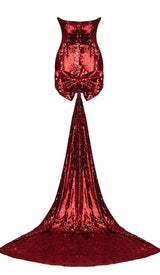 STRAPLESS SEQUIN MINI DRESS IN WINE RED