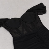 LACE BANDEAU RUCHED DRESS IN BLACK
