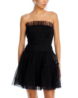 STRAPLESS TIERED TULLE MINI DRESS