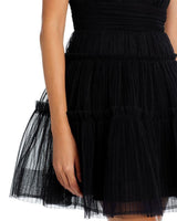 STRAPLESS TIERED TULLE MINI DRESS