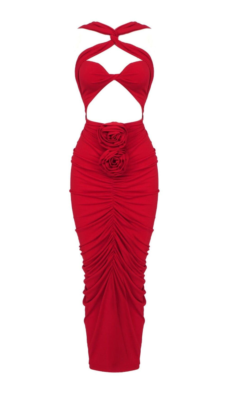 HALTER CUT OUT MAXI DRESS IN RED