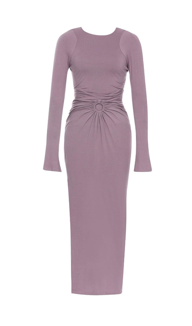 LONG-SLEEVED BACKLESS BODYCON MAXI DRESS