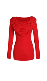 HOODED VISCOSE JERSEY MINI DRESS IN RED