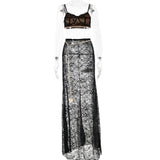 LACE SKIRT SET WITH WAIST CHAIN IN BLACK