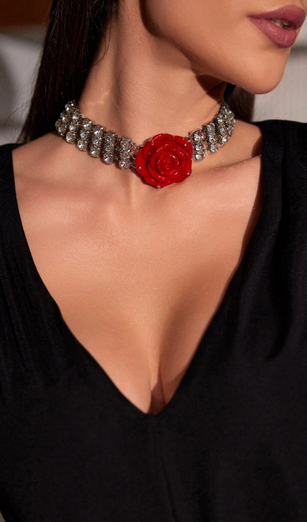 CRYSTAL ROSE NECKLACE IN RED