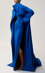 SPLIT SATIN CORSET DRESS IN BLUE