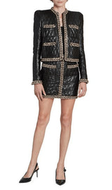 BLACK QUILTED LEATHER CHAIN JACKET