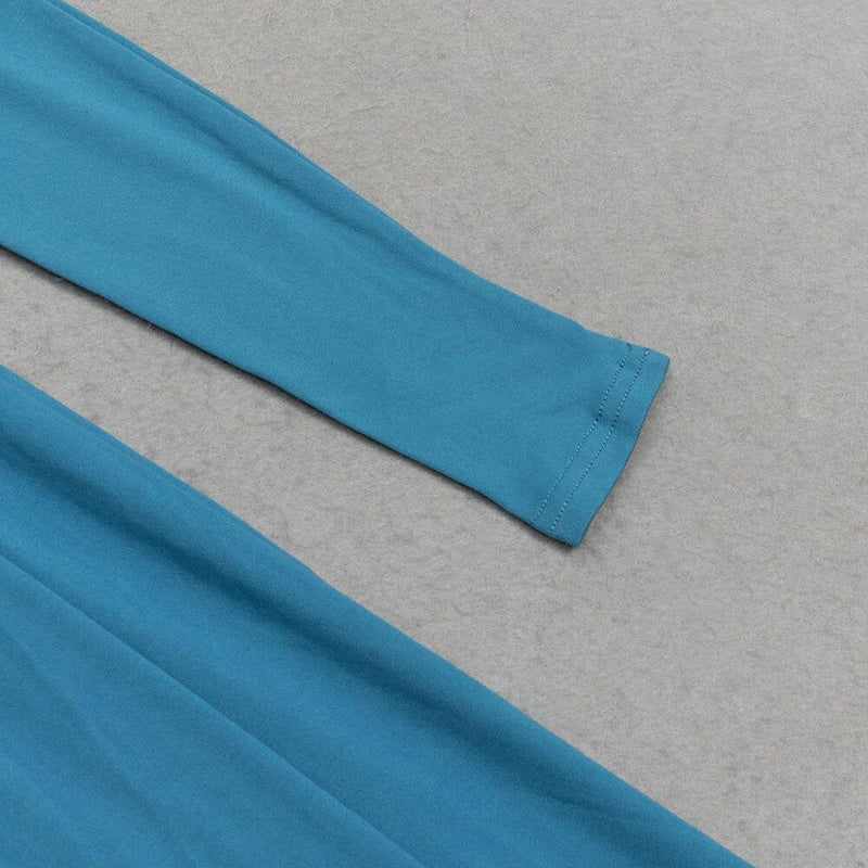 BLUE STRAPLESS LONG SLEEVE MAXI DRESS