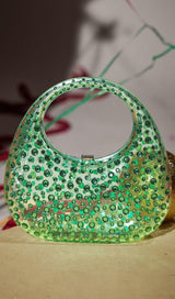 CLEAR EMBELLISHED BAG IN GREEN