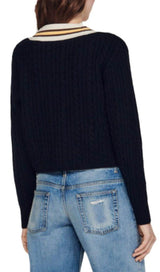 CONTRAST STRIPE CABLE KNIT SWEATER
