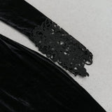 BLACK ELEGANT V-NECK LACE STITCHING FISHTAIL DRESS