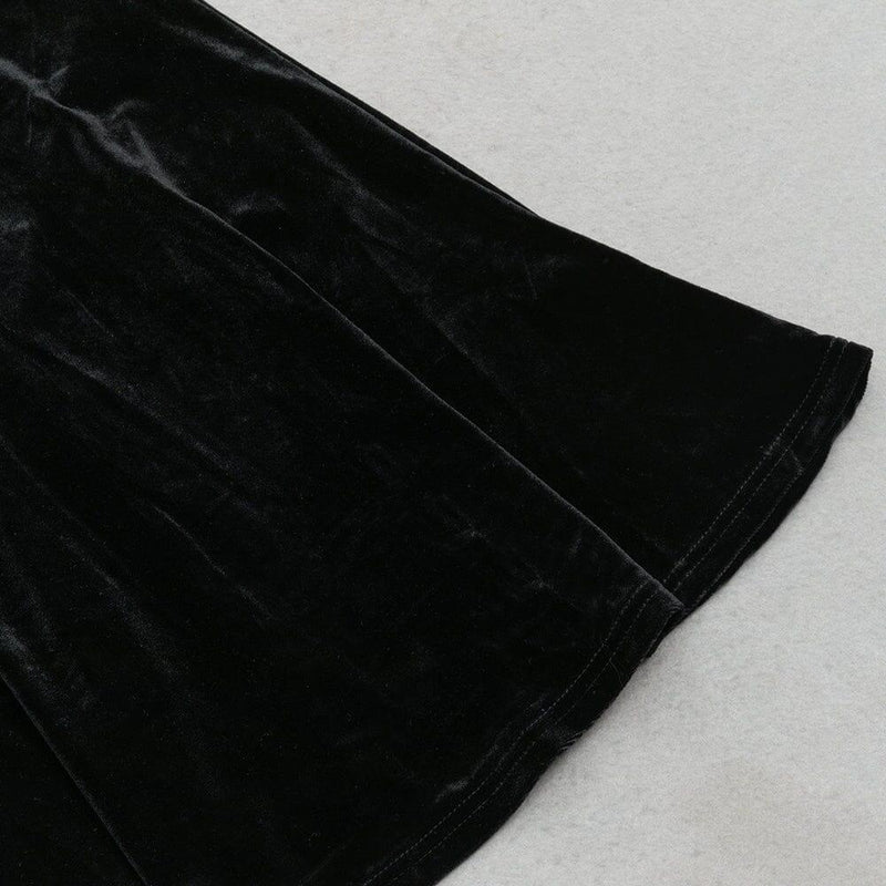 BLACK ELEGANT V-NECK LACE STITCHING FISHTAIL DRESS